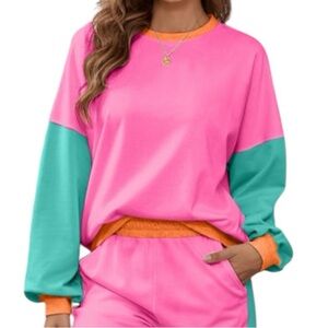 2065. Colorblock Pink and Teal Women's Sweatshirt
